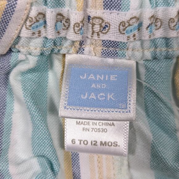 Vtg Janie and Jack Sunsuit Baby Boys Sz 6-12m Blue Stripe Monkey 2004 - Picture 4 of 6
